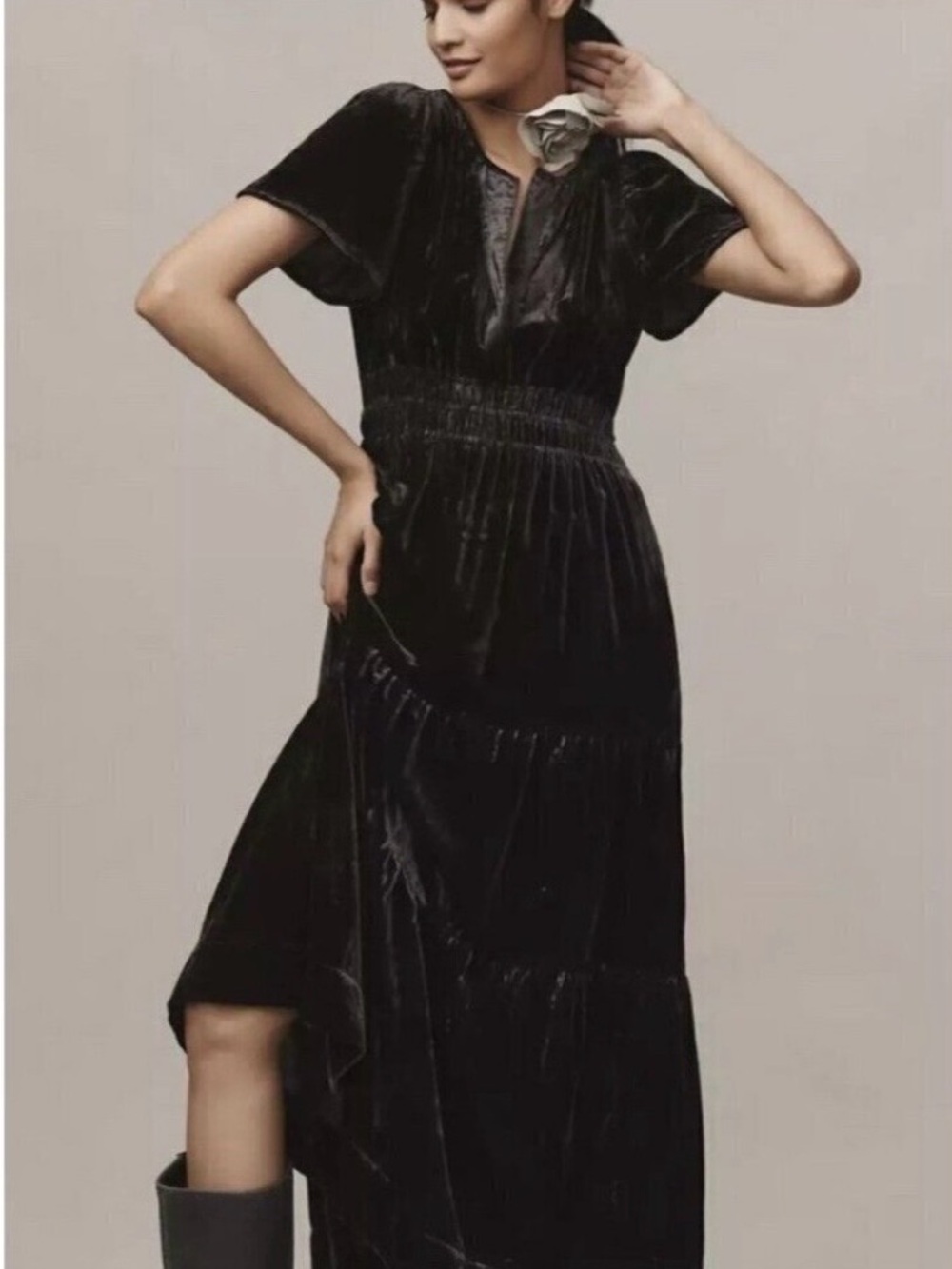 Anthropologie Somerset Grey Velvet Maxi Dress